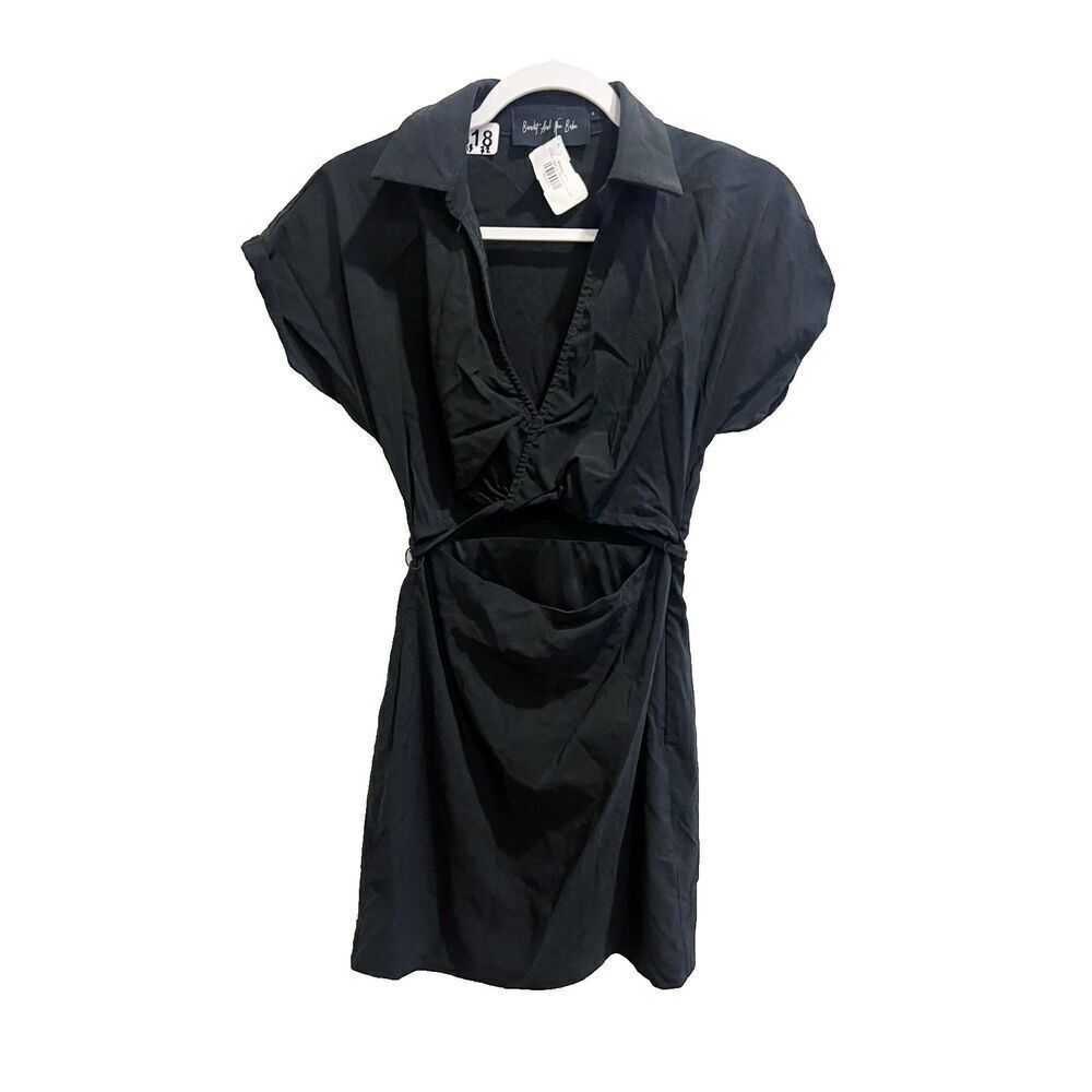 Bandit & The Babe Women Black Midway Mini Dress M VNeck Cut-Out Cap Sleeve NWT